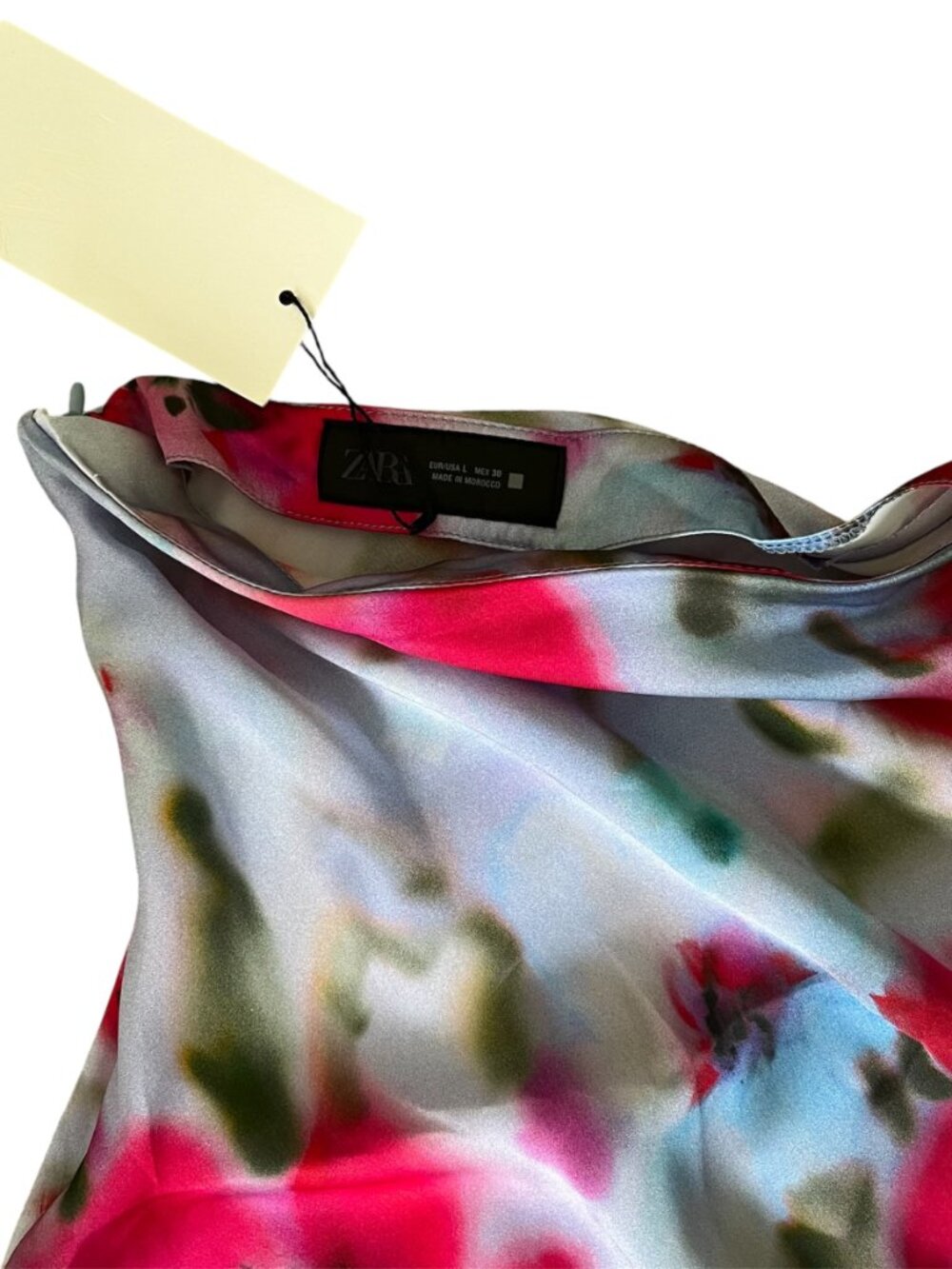 Zara Satin Effect Printed Midi Skirt Ruched Slit High Waist Size Large NWT Chic - Picture 9 of 14
